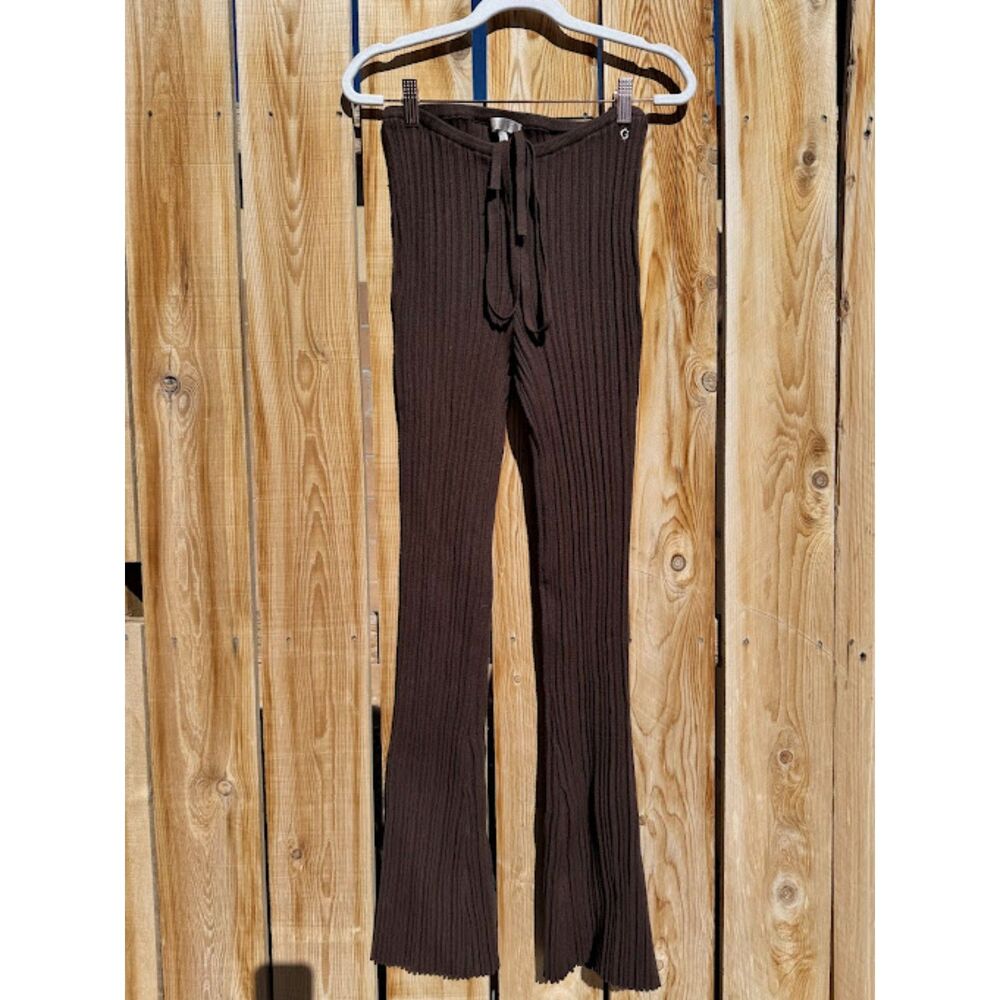 Guess Women's Brown Ribbed Bell Bottom Stretch Pants High Waisted Comfortable M